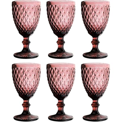 Vintage 6er-Set Farbige Weingläser und Trinkgläser mit Diamant Muster (Netz Lila Weinglas), Longdrinkgläser, Cocktail Gläser mit Prägung, Glas, Trinkglas, Weinglas, Wasserglas, Glaskelche von GMMH
