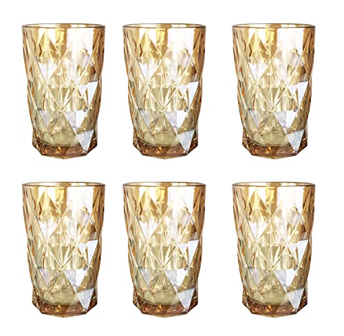 Vintage 6er-Set Farbige Weingläser Trinkgläser mit Prägung (Rombus/Apricot Glanz/250 ml) Hochzeitsgläser, Sektgläser, Karaffe, Dessertschale, Glaskelche, Trinkglas, Weinglas, Wasserglas, Sektglas von GMMH