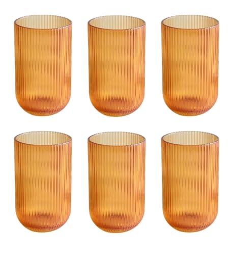 Vintage 6 Teile Set Schleife Weinglas Glas Gläser Weingläser Eisbecher Wasserglas Longdrinkglas Wasserkrug (LINIE Glas Orange) von GMMH