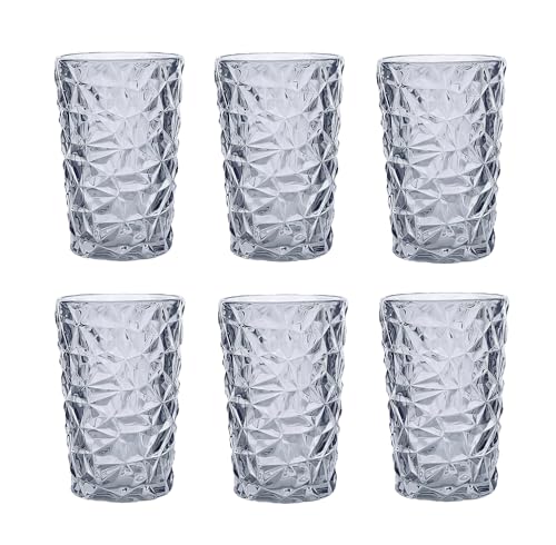 Vintage 6er-Set Farbige Weingläser mit Prägung, Trinkgläser, Hochzeitsgläser, Sektgläser, Karaffe, Dessertschale, Glaskelche, Weinglas, Wasserglas, Sektglas (KRISTAL Glas Blaugrau) von GMMH