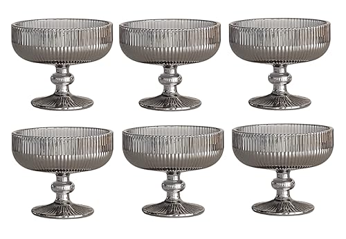 6er-Set Geriffelte Trinkgläser und Weingläser, Line, Linie Geriffelt, Ribbed, Glas, Longdrinkgläser, Cocktail Gläser mit Prägung, Trinkglas, Weinglas, Wasserglas (Grau-Glanz Dessertschale) von GMMH