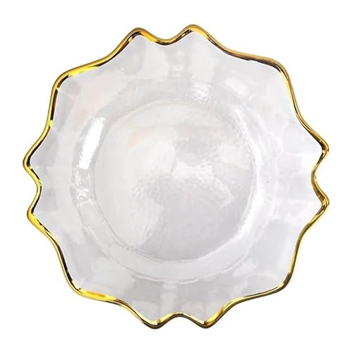 XL Untersetzer Teller aus transparentem Glas 33 cm mit Goldrand (4), 1x Platzteller Dekoteller Unterteller Servierteller für Hochzeiten, Taufen, Geburtstage, Weihnachten & Partys - Mehrweg von GMMH