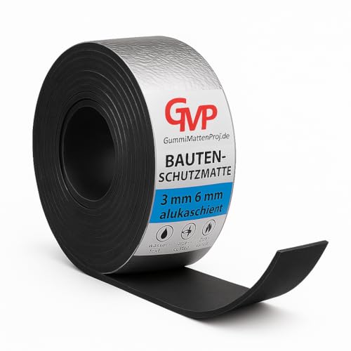 Bautenschutzmatte Alukaschiert Gummiunterlage Streifen 3mm | 6mm Größe von 200x5000 mm | Breite bis 300 mm | Rollen mit 5 und 10 Meter von GMP