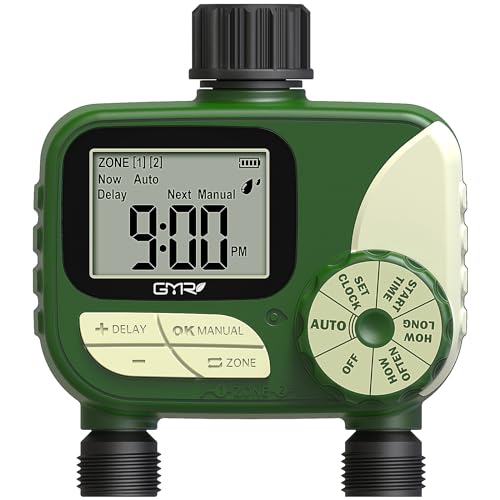 Bewässerungscomputer 2 Ausgänge, Bewässerungsuhr mit Regenverzögerung/manueller/automatischer Funktion，Bewässerungsuhr mit großer LCD-Anzeige für Gärten von GMR