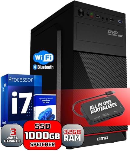 Desktop PC Mit Windows 11 Pro, Intel Core i7, 32GB RAM, 1024GB NVME SSD, 250 Watt Stromversorgung, HDMI Adapter Inklusive. Leistungsstarker Windows 11 Rechner Für Anspruchsvolle Anwendungen Desktop PC Mit Windows 11 Pro, Intel Core i7, 32GB RAM, 1024GB NVME SSD, 250 Watt Stromversorgung, HDMI Adapter Inklusive. Leistungsstarker Windows 11 Rechner Für Anspruchsvolle Anwendungen von GMR
