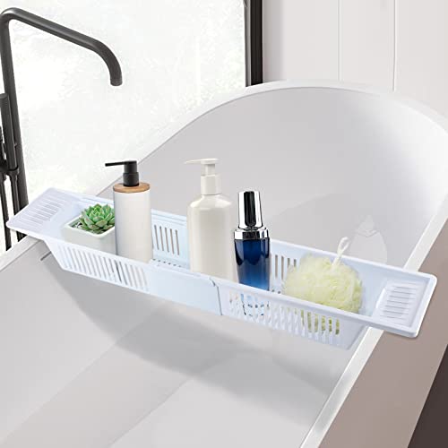 Ausziehbare Badewannenablage, 57-80 cm Kunststoff Badewannentablett mit 3 kg Belastbarkeit von GMSLuu