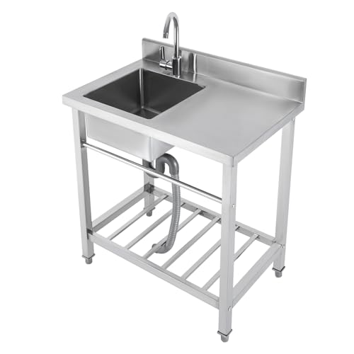 Edelstahl Spülbecken, 55x80 cm Gastro-Küche Rechteckig mit Abtropffläche Rechts Freistehend von GMSLuu
