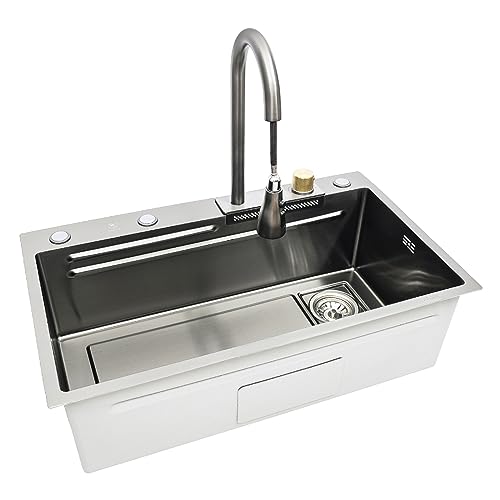 Einzelne Schüssel Küchenspüle Wasserfall Bar Spüle 68x45cm 304 Edelstahlspüle Haushaltsspüle Set integrierte Spüle mit abnehmbarem Hahn von GMSLuu