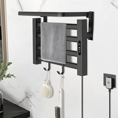 Elektrischer Handtuchheizkörper mit Touch Switch Timer Handtuchwärmer Handtuchtrockner 80 W Für Badezimmer Elektrischer an der Wand befestigter elektrischer Badezimmerheizkörper IPX4 (Schwarz) von GMSLuu