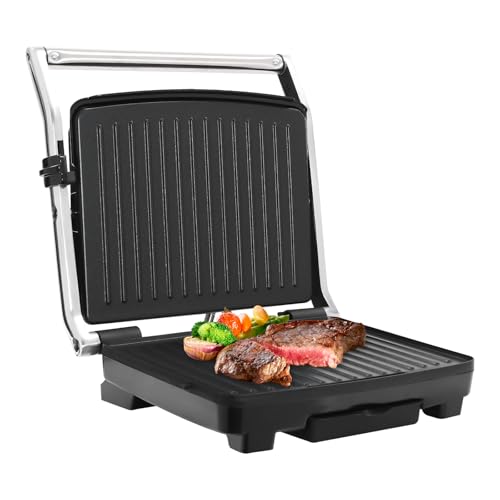 Elektrischer Kontaktgrill, 2000W 33x33cm Grillplatte Antihaftbeschichtung Temperaturbereich 100-250°C von GMSLuu