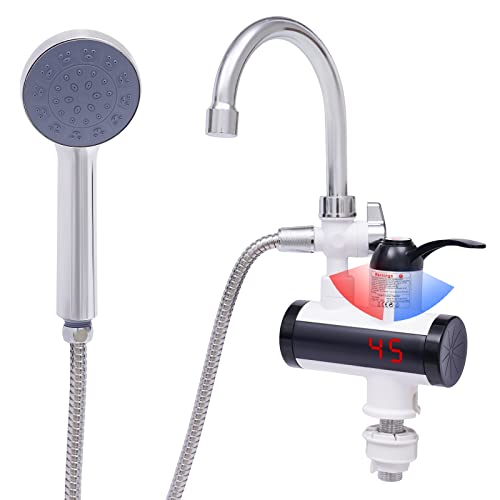 Elektrischer Wasserhahn mit Duschbrause 3300W Durchlauferhitzer, 30-60°C von GMSLuu