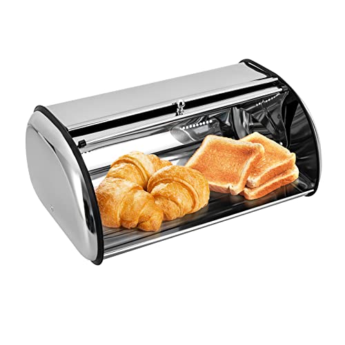 GMSLuu Brotkasten Aus Edelstahl Brotbox Mit Rolldeckel Und BelüFtunglöChern Für Die KüChe Langanhaltende Frische MüCkenresistente Brotaufbewahrungsbox SchöNer Haltbarer Beste KüChenutensilien (L) von GMSLuu