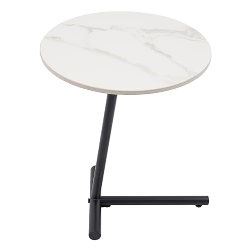 GMSLuu Moderner Runder Beistelltisch, Steinplatte mit Eisengestell 51x44x9 cm 15 kg Tragkraft von GMSLuu