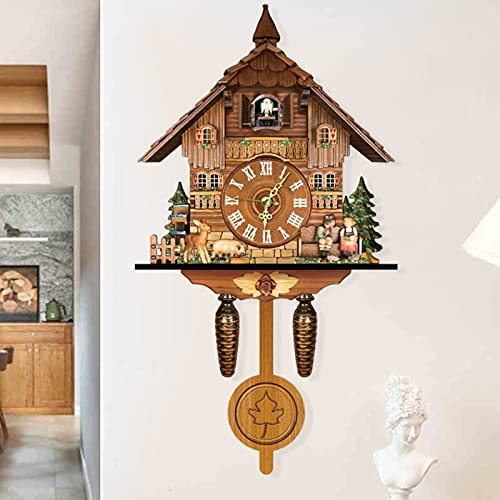 Kuckucksuhr Holz Kuckucksuhr Antik Vogelhaus Wanduhr Home Decor Hängende Kuckucksuhr Auto Swing Glocke Pendel Home Decor für Wohnzimmer Schlafzimmer Arbeitszimmer von GMSLuu