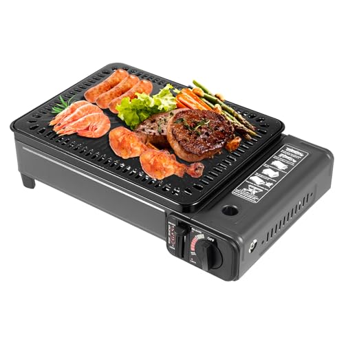 Tragbarer Camping Gaskocher mit Grillplatte 41.5 x 28 cm für Butan/LPG von GMSLuu