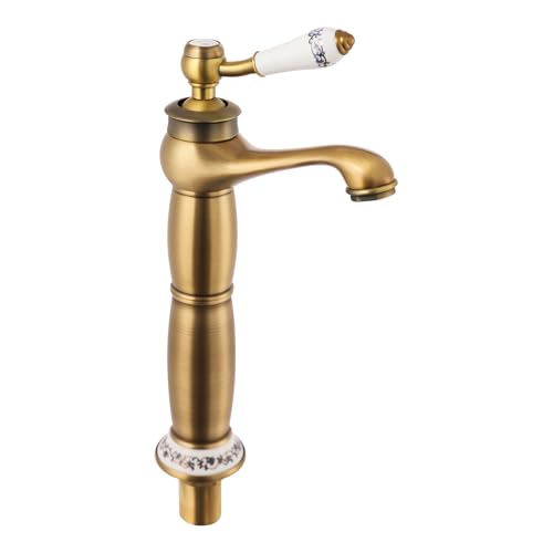 Vintage Badezimmer Wasserhahn, Messing-Keramik 29.5 cm Höhe 22,5 cm Auslaufhöhe von GMSLuu