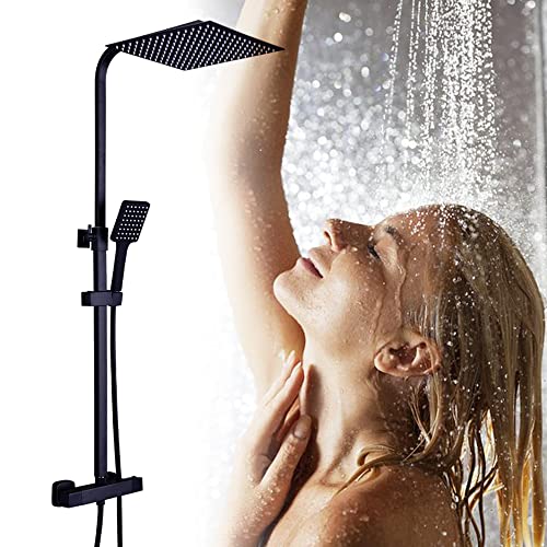 schwarzes Duschset mit Thermostat regen Thermostat-Brausesystem Dusche Duschsystem Regendusche Set mit Duschkopf Handbrause Für Haus Hotel Badezimmer Wanne 30cm von GMSLuu