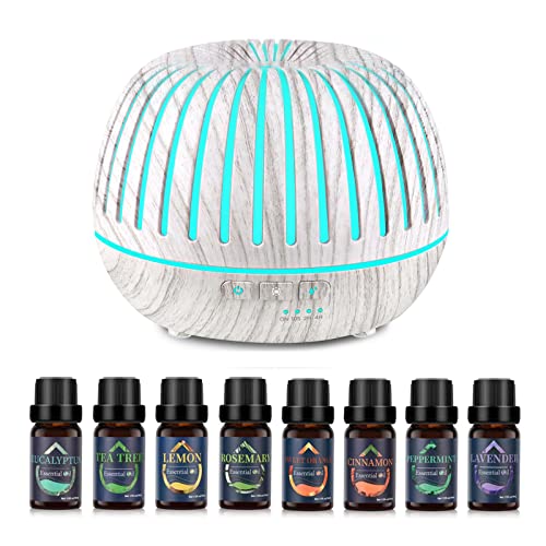 Diffusor für ätherische Öle 500ml, Aroma-Diffusor-Luftbefeuchter mit 8 reinen ätherischen Ölen, 7 LED-Farben und 4 Zeitschaltuhren, Aromatherapie-Diffusor für das Haus von GMSYSW