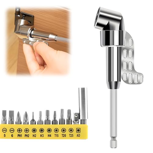 105° Winkelschrauber Vorsatz Adapter, 2025 Neu Corner Tool Screw Hub with Multi-function Bend Screwdriver Bit, 1/4-Zoll Sechskantschaft Winkelbohraufsatz, für Garage, Bauarbeiter (lang) von GMTEO