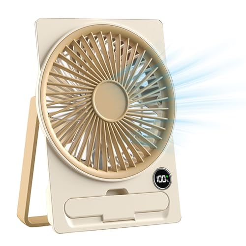GMTEO Akku Ventilator, 2025 Neu Ultradünn USB Wiederaufladbarer Mini Fan, 2000mAh Tischventilator mit LED Anzeige, Tragbarer Mini Ventilator Klein für Schreibtisch Schlafzimmer (Kaki) von GMTEO
