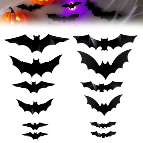 Halloween Deko, 2025 Neu LED Fledermaus Deko Leuchten 3D Decoration, 24 Stück herbst dekoration Halloween Decorations Indoor Fledermaus Dekoration Aufkleber (12 Stück) von GMTEO