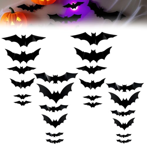 Halloween Deko, 2025 Neu LED Fledermaus Deko Leuchten 3D Decoration, 24 Stück herbst dekoration Halloween Decorations Indoor Fledermaus Dekoration Aufkleber (24 Stück) von GMTEO