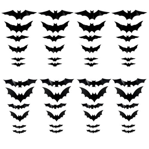 Halloween Deko, 2025 Neu LED Fledermaus Deko Leuchten 3D Decoration, 24 Stück herbst dekoration Halloween Decorations Indoor Fledermaus Dekoration Aufkleber (48 Stück) von GMTEO