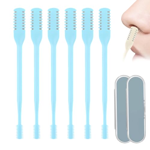 Manueller Rotierender 2 in 1 Nasenhaarreiniger und Trimmer, 2024 Aktualisierung Abwaschbar Nasenhaartrimmer Nasenhaarschneider, Tragbarer manueller Nasenrasierer für Frauen Männer (Blau - 6 Stück) von GMTEO