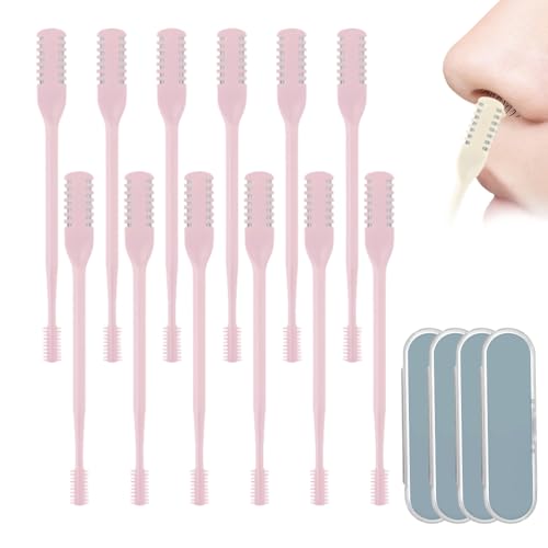 Manueller Rotierender 2 in 1 Nasenhaarreiniger und Trimmer, 2024 Aktualisierung Abwaschbar Nasenhaartrimmer Nasenhaarschneider, Tragbarer manueller Nasenrasierer für Frauen Männer (Rosa - 12 Stück) von GMTEO