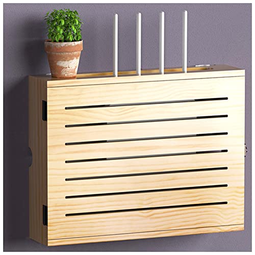 Wandhalterung WiFi Router Aufbewahrungsbox Holz WiFi Netzwerk Set-Top Box Modem Kabel Router Abdeckung Organized Power for Home Bedroom Living Room (Color : Natural-B, S : 47.4x37.4x10cm) von GMTstore