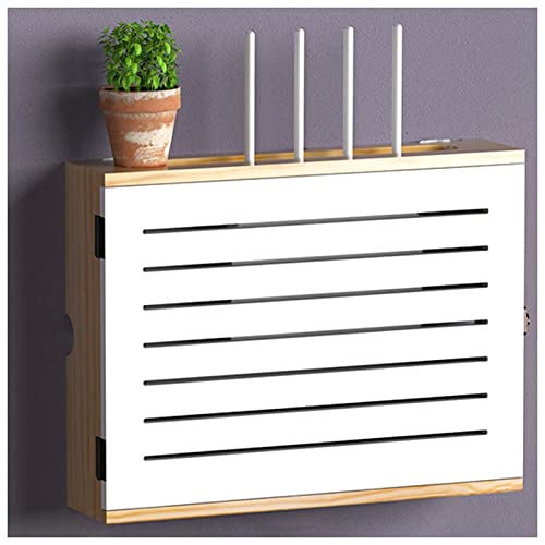 Wandhalterung WiFi Router Aufbewahrungsbox Holz WiFi Netzwerk Set-Top Box Modem Kabel Router Abdeckung Organized Power for Home Bedroom Living Room (Color : White-B, S : 52.4x42.4x10cm) von GMTstore