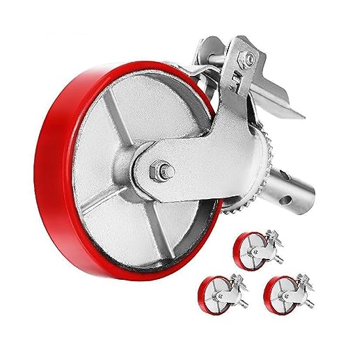 Set mit 4 nicht abfärbenden Polyurethan-Lenkrollen for Gerüste, 1100 lb-Kappe auf Eisen mit Totalfeststeller-Bremsrollenlager von GMUME