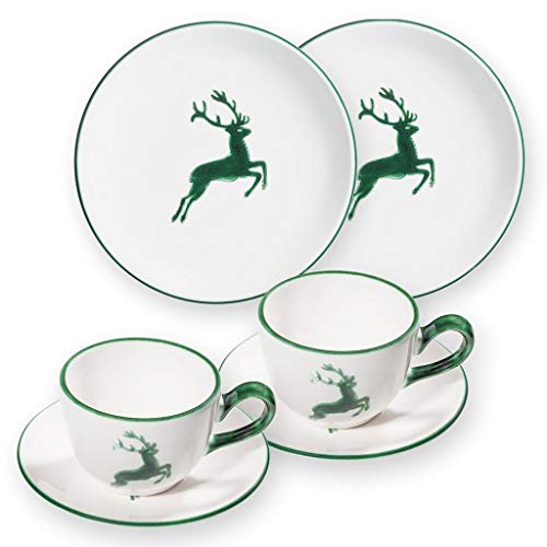 GMUNDNER KERAMIK Breakfast for two Classic Geschirrset grüner Hirsch Geschirr, handgemacht in Österreich von GMUNDNER KERAMIK