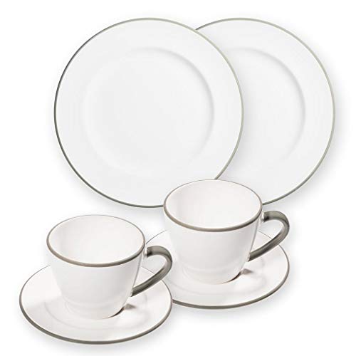 GMUNDNER KERAMIK Breakfast for two Gourmet Geschirrset Grauer Rand Geschirr, handgemacht in Österreich von GMUNDNER KERAMIK