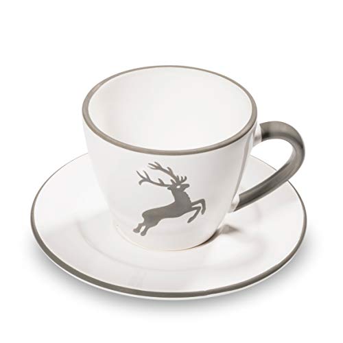 GMUNDNER KERAMIK Grauer Hirsch, Kaffeetasse mit Untertasse Gourmet 0319TTGO01SET von GMUNDNER KERAMIK