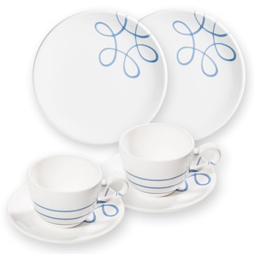 GMUNDNER KERAMIK Pur Geflammt Blau Geschirr, Frühstückset für 2 Cup, handgemacht in Österreich von GMUNDNER KERAMIK