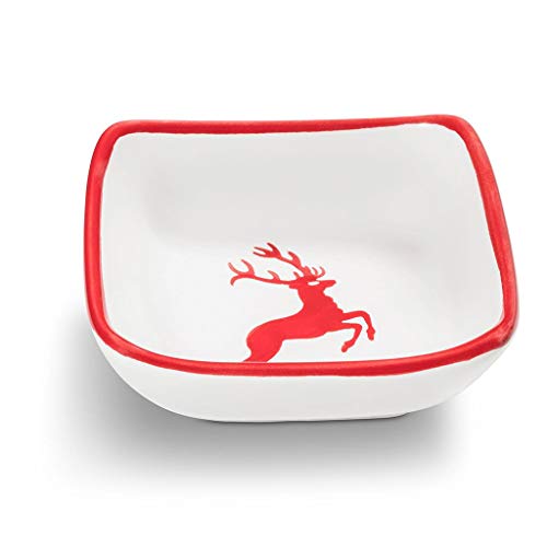 GMUNDNER KERAMIK Schälchen quadratisch Grösse: l= 9 cm x b= 9 cm x h= 3.4 cm rubinroter Hirsch Geschirr, handgemacht in Österreich von GMUNDNER KERAMIK