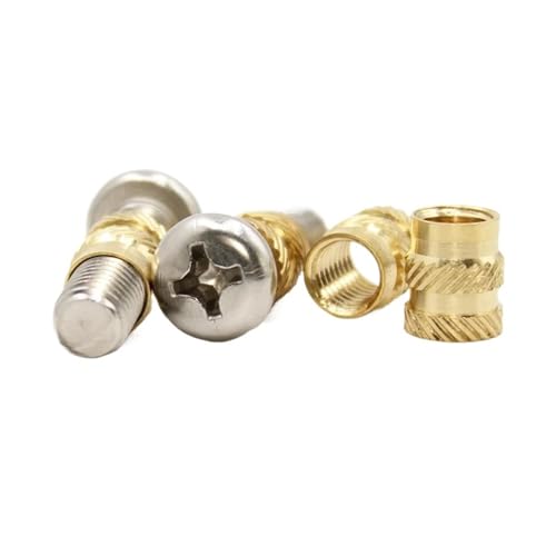 IM1.4 M1.6 M2 M2.5 M4 M5 M6 Messing Gewindeeinsatz Mutter und Edelstahl-Schrauben-Set, gerändelte Heißschmelzmutter (M2B, 500 Stück, 1 Set) von GMVZGQW