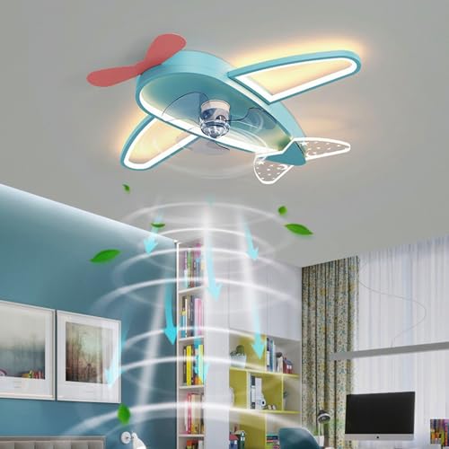 GMWSM LED Moderne Deckenventilator Mit Beleuchtung Leise Fan Deckenleuchte Timing Ventilator Deckenlampe Flugzeug Jungen Mädchen Kindergarten Babyzimmer Schlafzimmer Wohnzimmer (Color von GMWSM