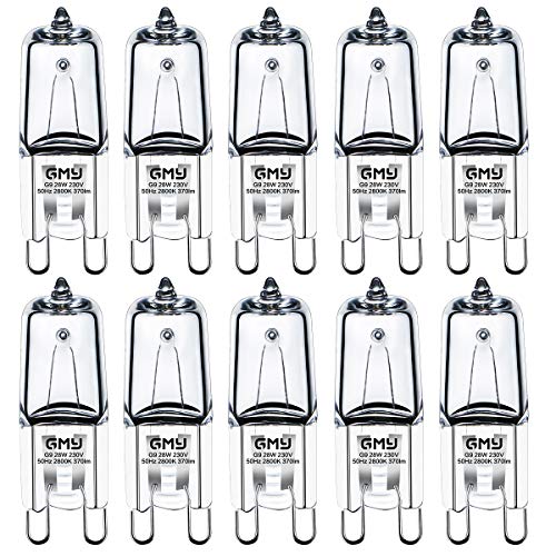 GMY G9 Halogen Leuchtmittel G9 28W (29W) Żarówki Halogenowe 230V 2800K 320Lm Warmweiß Dimmbar Halogenlampen Stiftsockellampe 10er-Pack von GMY