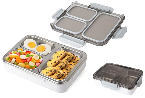 GMYIAK Brotdose Mit FäChern Edelstahl, Brotdose Erwachsene Mit 2/3 FäChern Lunchbox Kinder für Mikrowellen Und SpüLmaschinen Brotdosen Set FrüHstüCksbox Vesperdose für Schule&Unterwegs(Groß) von GMYIAK