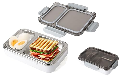 GMYIAK Brotdose Mit FäChern Edelstahl,Brotdose Erwachsene Mit 2/3 FäChern Lunchbox Kinder für Mikrowellen Und SpüLmaschinen Brotdosen Set FrüHstüCksbox Vesperdose füR Schule&Unterwegs(Klein) von GMYIAK