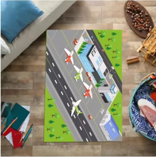 GNALEIEOG Bodenmatte mit Draufsicht auf Flughafenlandebahnen, Flugzeug- und Flugzeugankunftsteppich, Schlafzimmer, Spielzimmer, 3D-Dekor, 140 x 200 cm von GNALEIEOG
