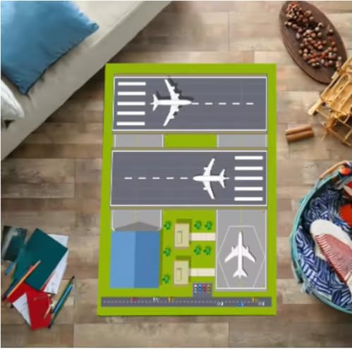 GNALEIEOG Bodenmatte mit Draufsicht auf Flughafenlandebahnen, Flugzeug- und Flugzeugankunftsteppich, Schlafzimmer, Spielzimmer, 3D-Dekor, 140 x 200 cm von GNALEIEOG