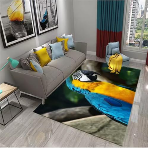 GNALEIEOG Bunter Papageienteppich, Tierblumenteppich, für Küche, Badezimmer, Eingang, rutschfeste Deko-Teppiche, 140 x 200 cm von GNALEIEOG