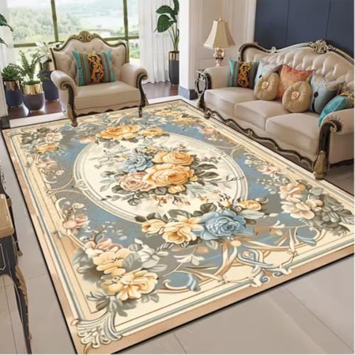 GNALEIEOG Europäische Teppiche Wohnzimmer Pastorale Blume Home Teppich Schlafzimmer Bodenmatte Waschbar rutschfeste Eingangstürmatte 200×300cm von GNALEIEOG