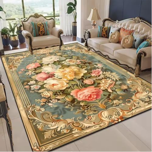 GNALEIEOG Europäische Teppiche Wohnzimmer Pastorale Blume Home Teppich Schlafzimmer Bodenmatte Waschbar rutschfeste Eingangstürmatte 80×150cm von GNALEIEOG