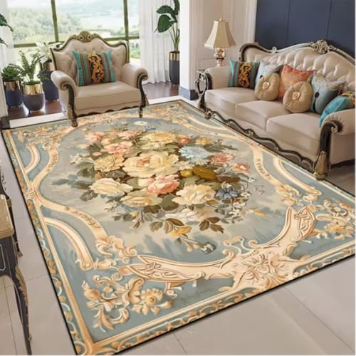 GNALEIEOG Europäische Teppiche Wohnzimmer Pastorale Blume Home Teppich Schlafzimmer Bodenmatte Waschbar rutschfeste Eingangstürmatte 80×150cm von GNALEIEOG