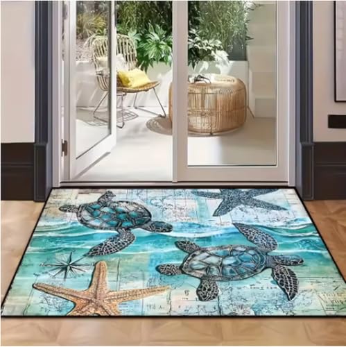GNALEIEOG Fußmatte, Sommerstrand, Willkommensmatte, Schildkröten- und Ozean-Design, die Beste Bodenmatte, Heimdekoration, 80 × 150 cm von GNALEIEOG