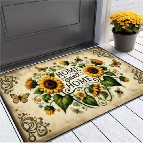 GNALEIEOG Fußmatten mit Blumen- und Schmetterlingsmotiv, für den Eingang, rutschfeste Fußmatten, Teppich, Heimdekoration, Retro-Heimdekoration, 100 × 160 cm von GNALEIEOG